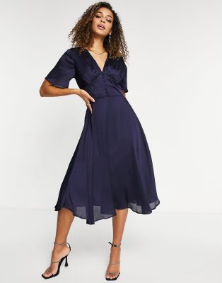 navy midi skater dress Cute Navy Blue Skater Dress - Midi Dress - Midi Skater Dress