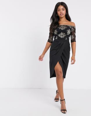 contrast lace wrap dress