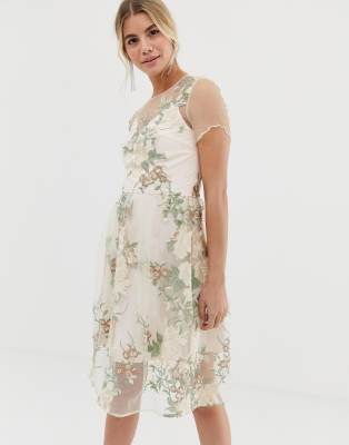 chi chi floral embroidered midi dress
