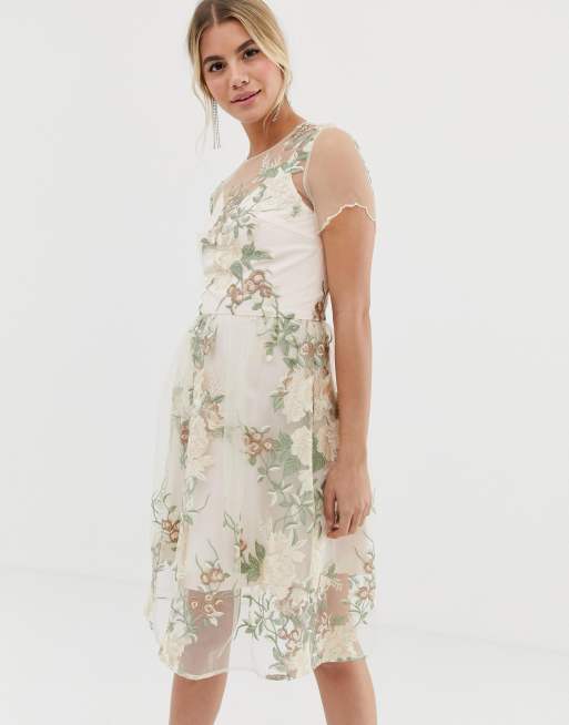 Sheer floral overlay dress sale