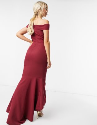 burgundy bardot dress