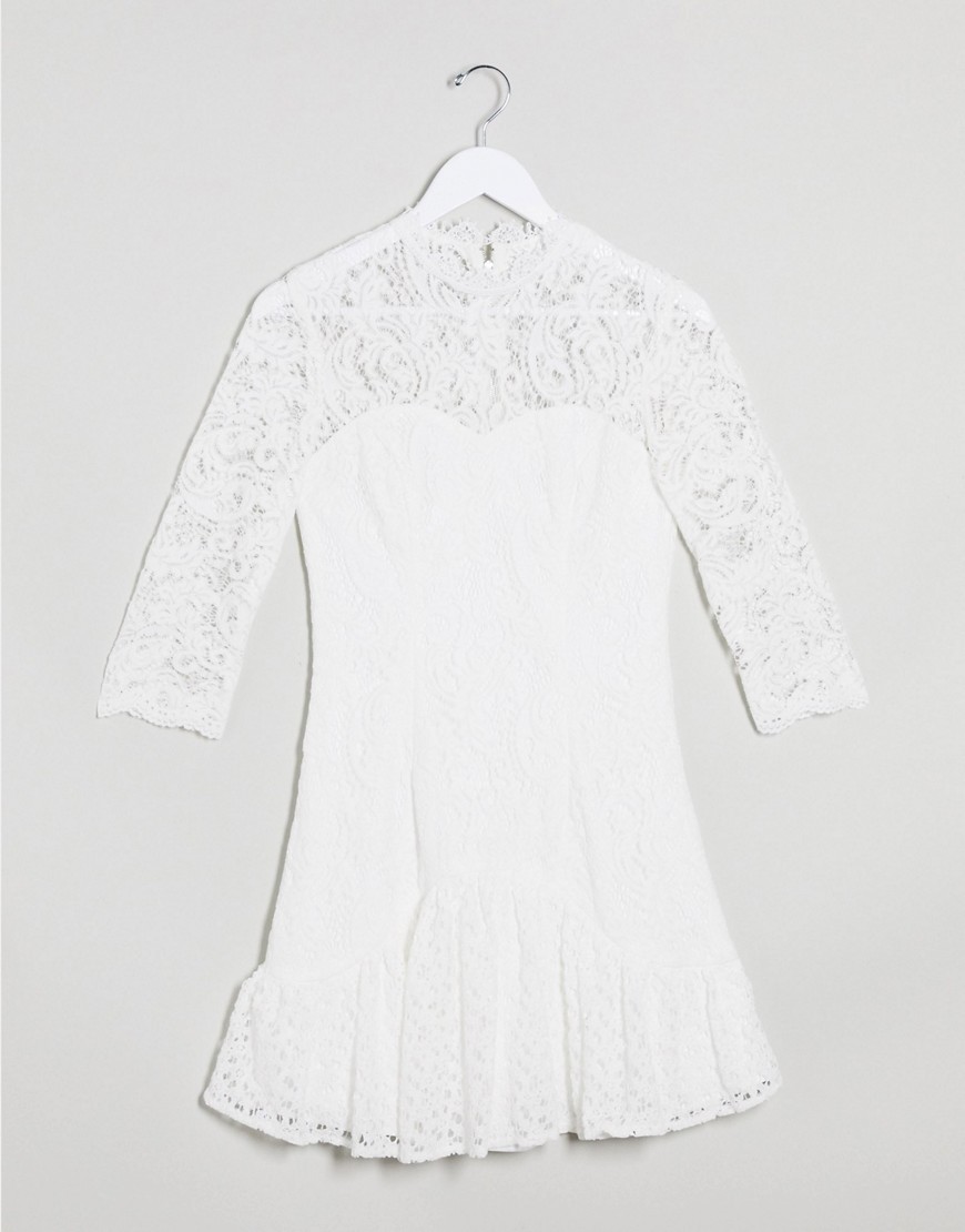 Chi Chi London flippy lace skater dress in white