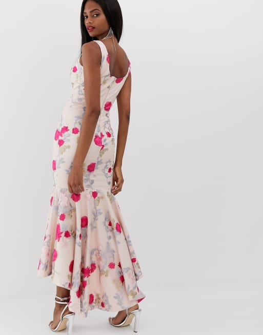 Chi chi london pink floral embroidered maxi outlet dress