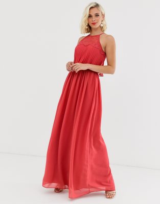 Chi Chi London halter neck maxi dress in burnt red