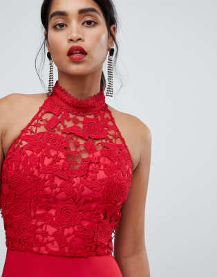 red lace high neck dress