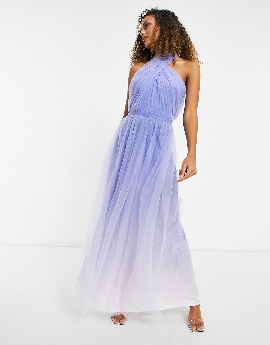 Chi Chi London high neck ombre maxi dress in blue-Blues