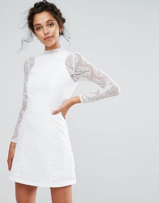 Chi Chi London Lace A Line Mini Dress with Long Sleeves | ASOS