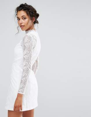 chi chi london lace a line mini dress with long sleeves