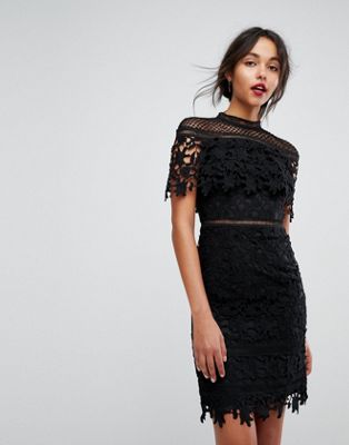 Chi Chi London lace high neck mini dress in black | ASOS