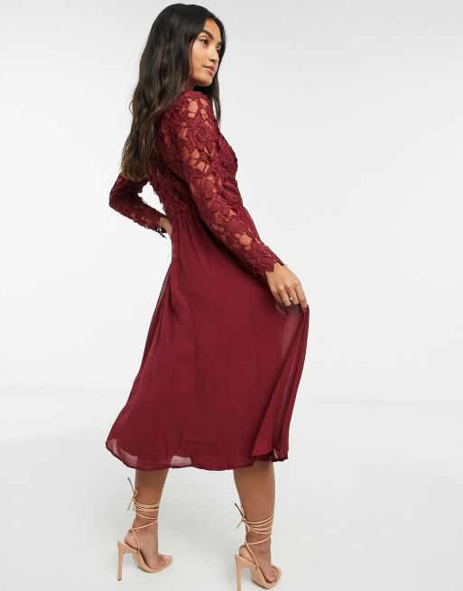 Burgundy midi clearance dress long sleeve