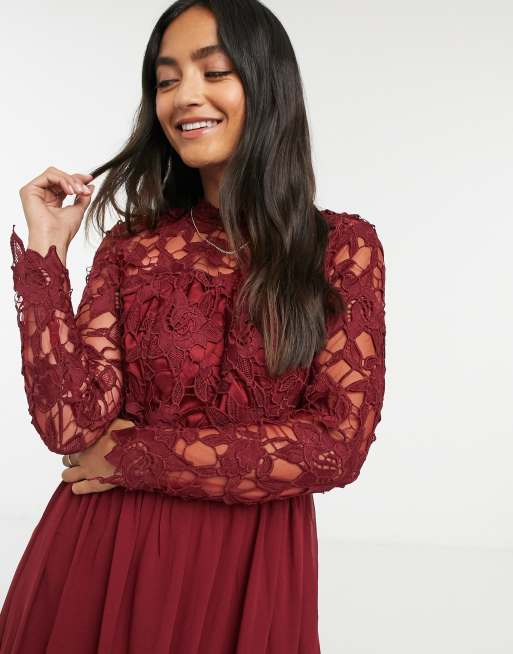 Asos burgundy hot sale lace dress