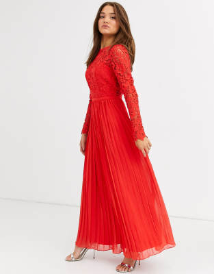 red maxi lace dress