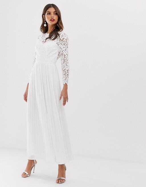 Chi Chi London lace maxi dress with scalloped back in white
