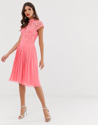 chi chi london lace top midi dress with pleated skirt