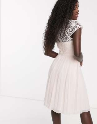 chi chi london lace top midi dress with pleated skirt