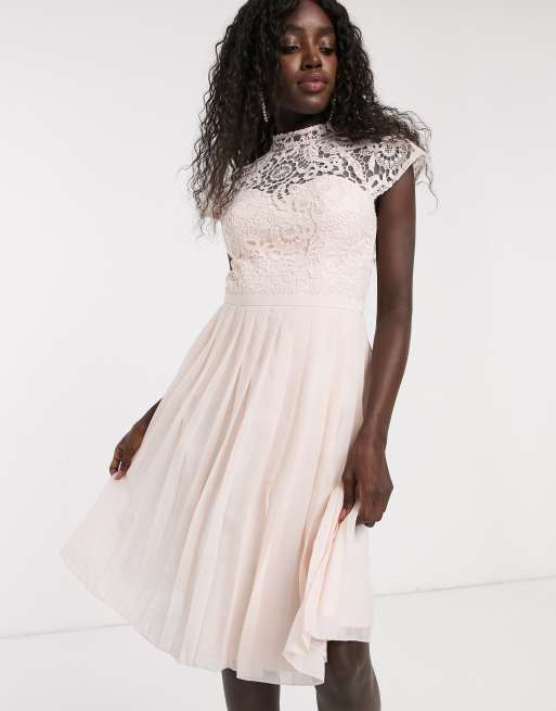 Lace dress clearance with pleated skirt