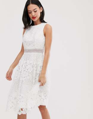 white lace midi skater dress