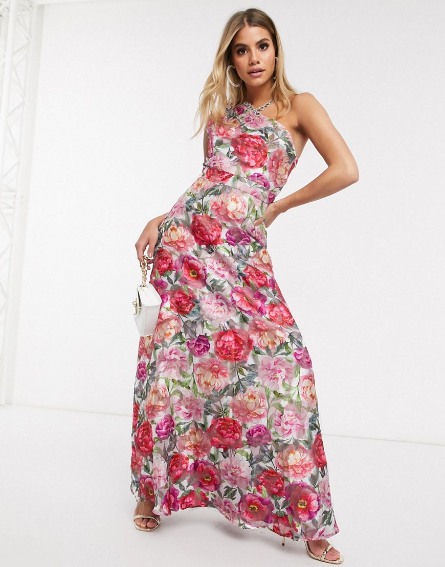 Chi Chi London - Lange jurk met blote schouder en bloemenprint-Multi