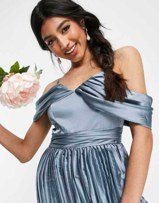 Chi Chi London Lauren satin dress in blue, 3 of 4