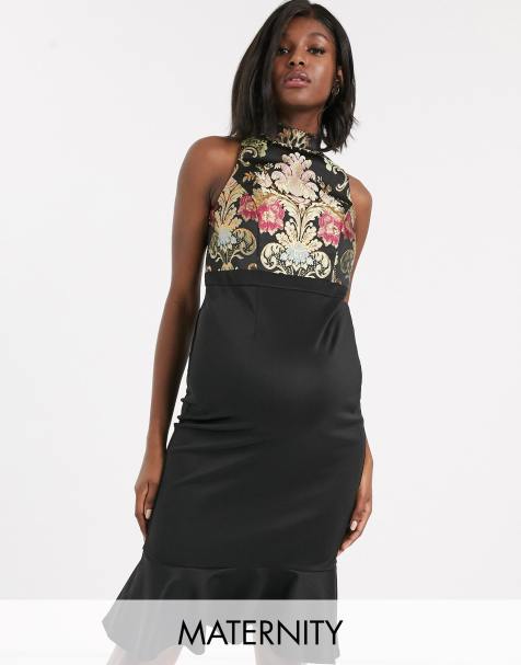 Chi Chi London Maternity – 2-in-1-Midikleid mit Schößchen mit buntem Jacquardmuster