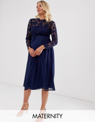 crochet lace top chiffon midi dress