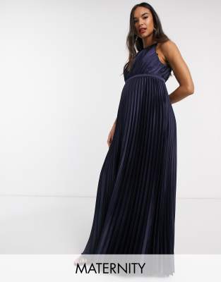 high neck navy gown