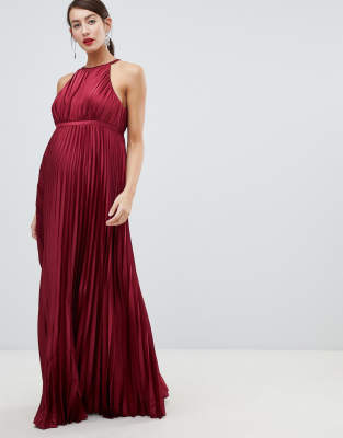 chi chi london burgundy pleated maxi dress