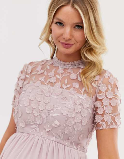 Chi Chi London Maternity lace detail midi dress with high low hem in mink |  ASOS