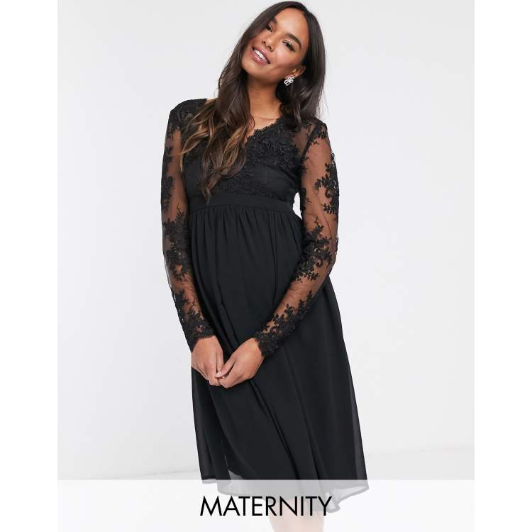 chinese dress ladies Pinkblush Black Lace Overlay Maternity Maxi Dress