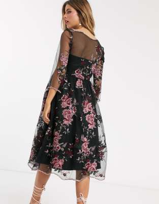 chi chi floral embroidered midi dress
