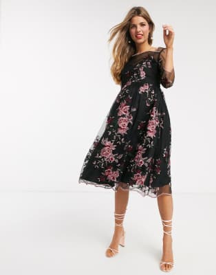 chi chi floral embroidered midi dress