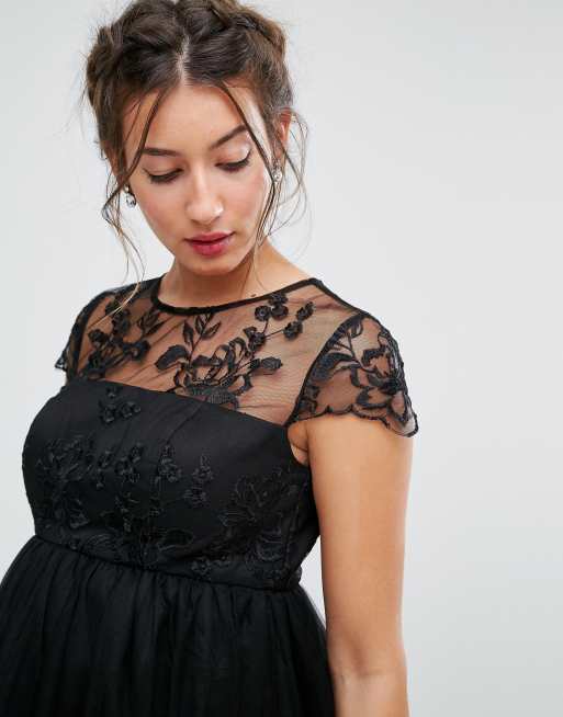 Chi Chi London Maternity Premium Lace Midi Prom Dress with Lace