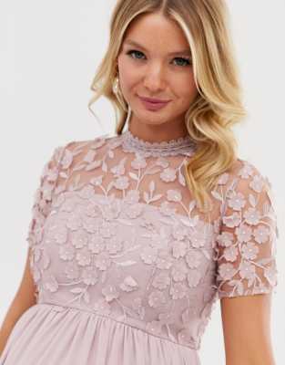 Vestito midi in pizzo visone con fondo asimmetrico-Rosa - Chi Chi London Maternity  donna Rosa - immagine1