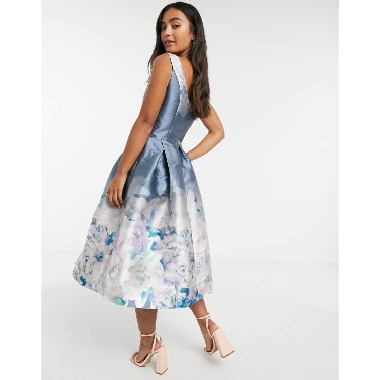 Chi Chi London midi dress in blue floral print ASOS