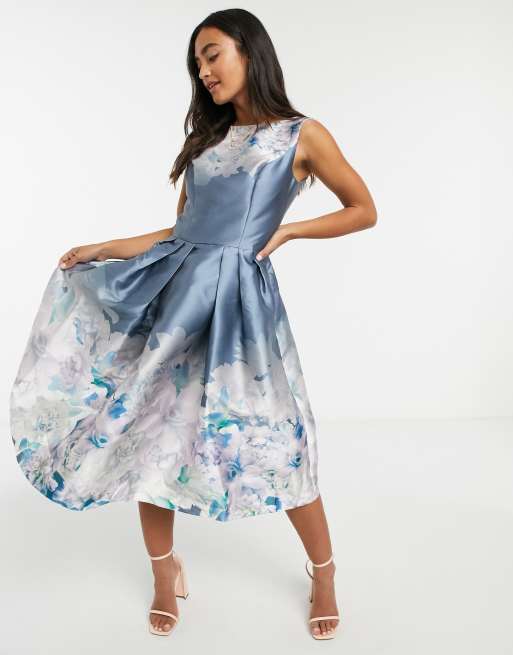 Chi Chi London midi dress in blue floral print