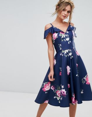 frill cold shoulder midi dress