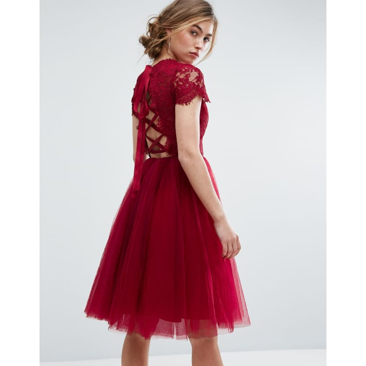Chi Chi London Midi Tulle Dress with Lace Up Back | ASOS
