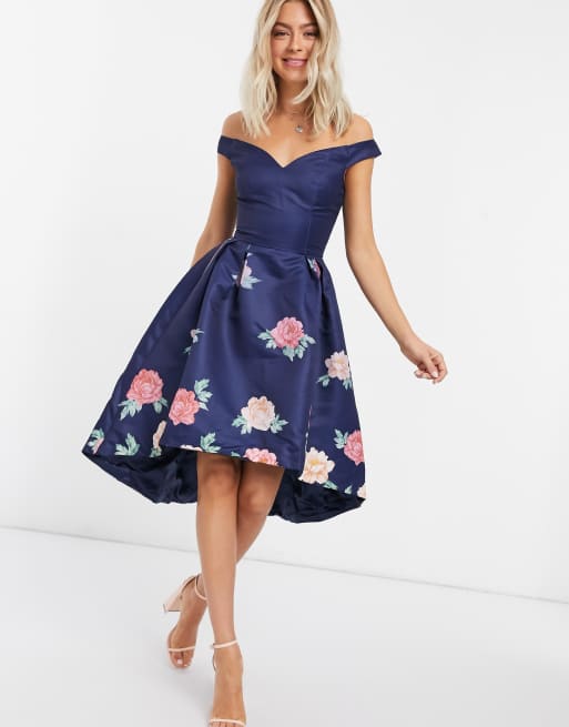 Chi Chi London off shoulder floral midi dress in navy