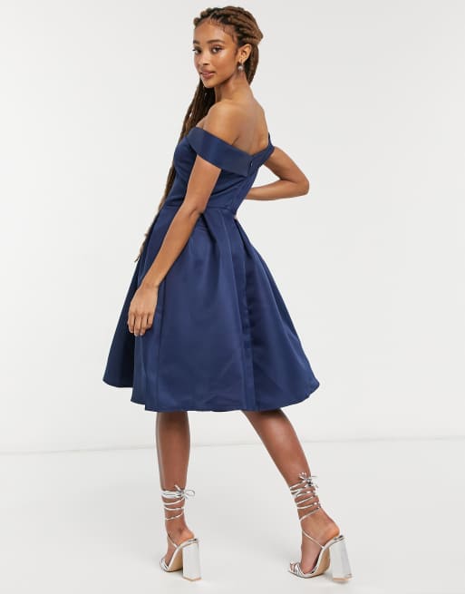 Chi Chi London off shoulder midi dress in navy