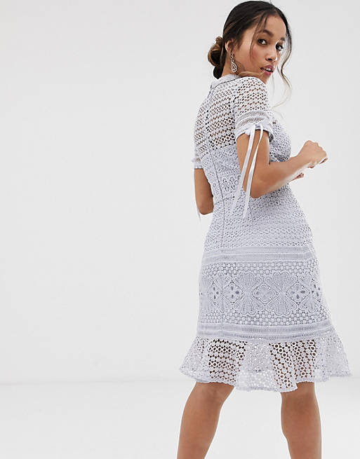 Inferior Reject phone Chi Chi London Petite all lover lace dress with frill hem in gray | ASOS