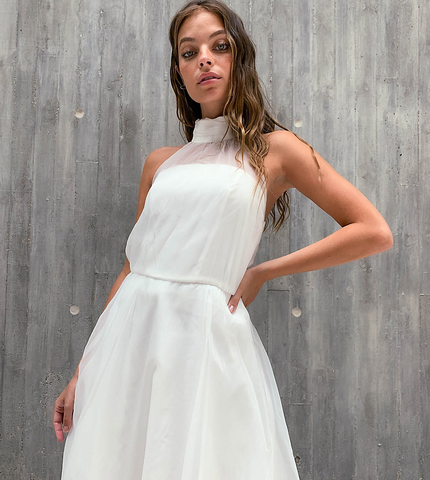 baby prom dress with sheer detail in white - Chi Chi London Petite