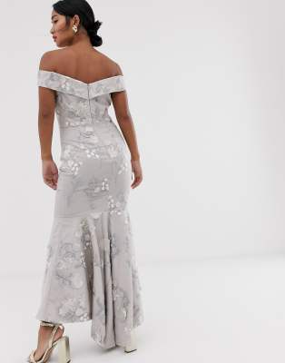 bardot fishtail maxi dress