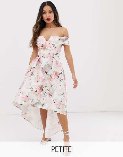 Chi Chi London Petite bardot midi prom dress in floral ASOS