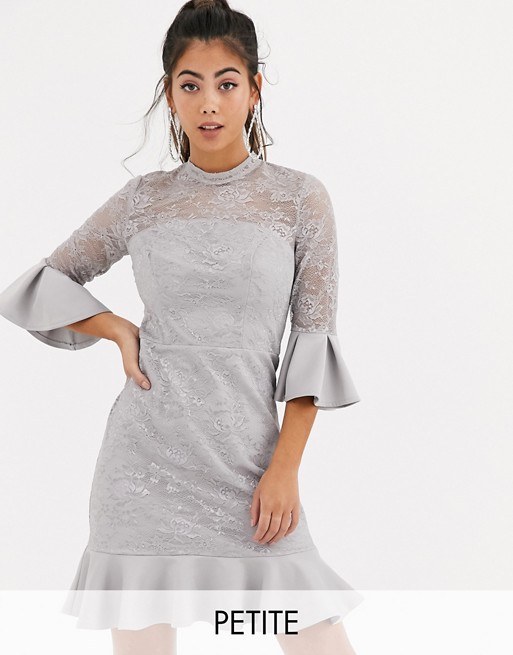 Chi Chi London Petite flippy hem mini dress in grey and cream
