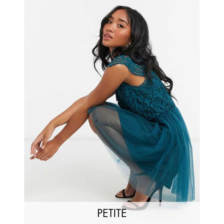 Chi Chi London Petite high neck mini skater dress in teal ASOS