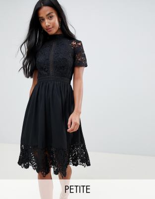 Chi chi london petite lace hot sale detail skater dress in white