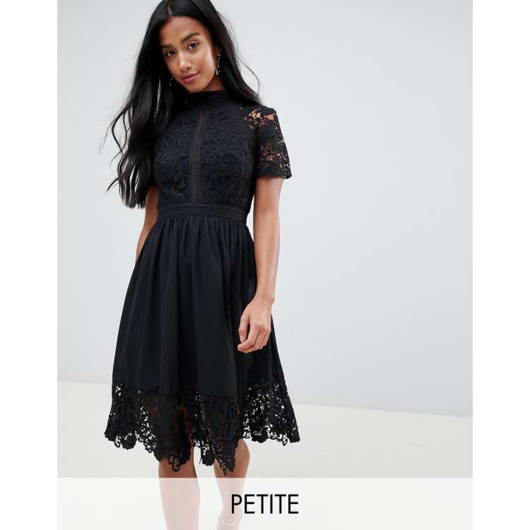 Chi chi london petite lace shop detail skater dress in white