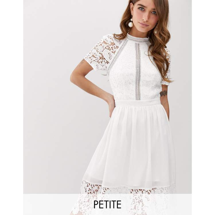 Chi chi london petite lace detail skater dress in sale white