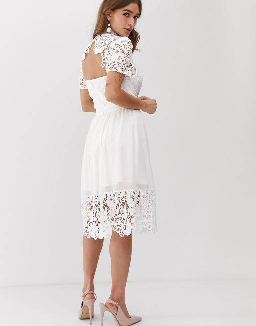 Chi chi london petite lace detail skater on sale dress in white