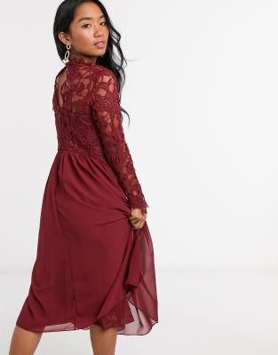 burgundy long sleeve midi dress